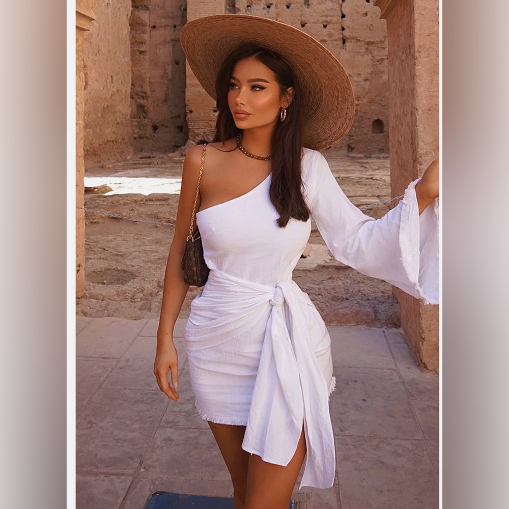 runaway one shoulder linen dress - Picture 2 of 8